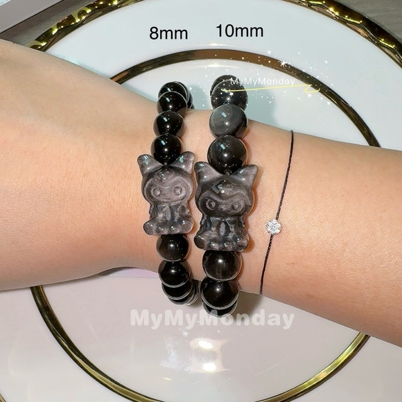 Silver Obsidian Bracelet With Kuromi 10mm - Picture 4 of 4